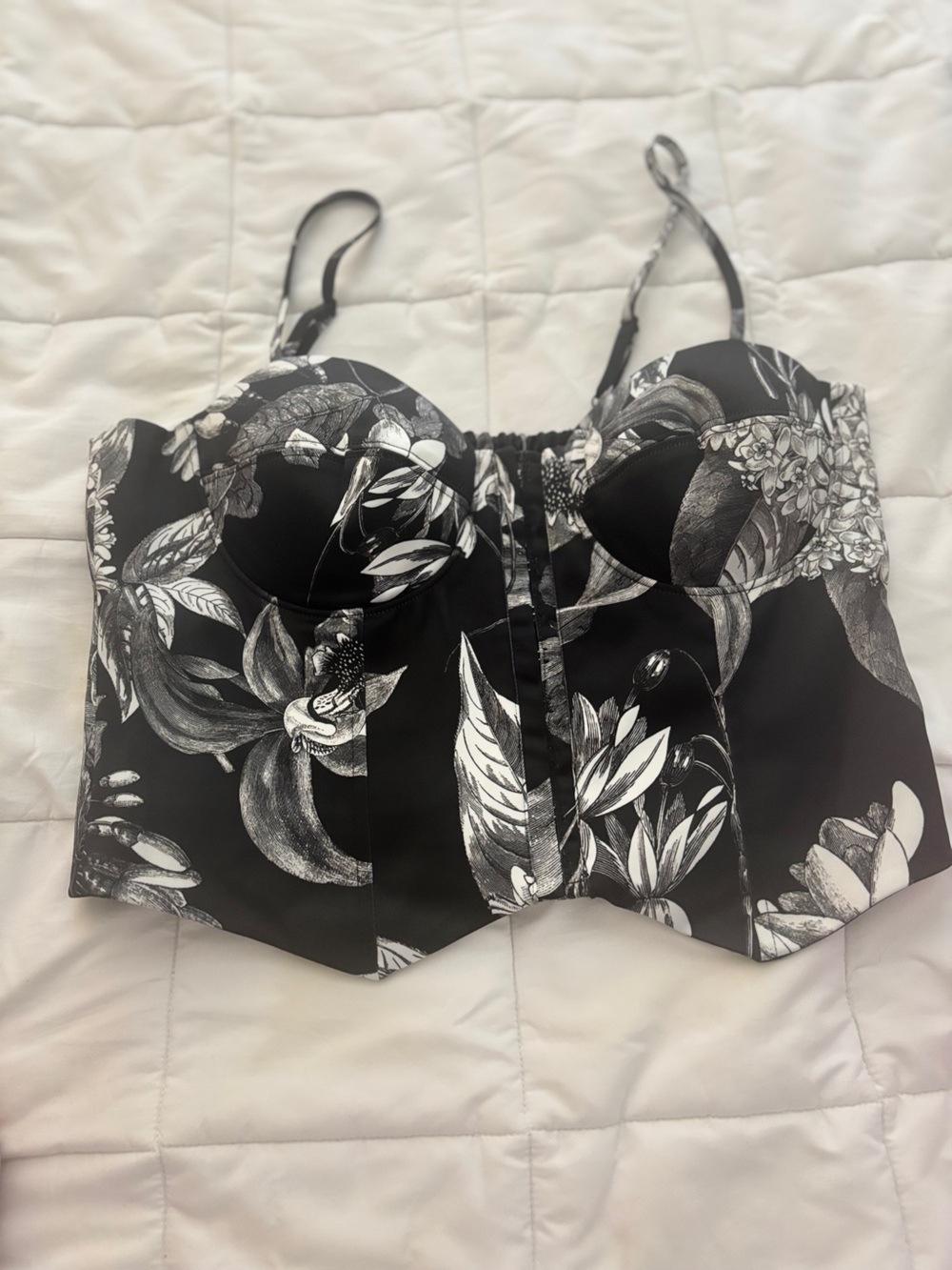 Guess Black and White Floral Bustier